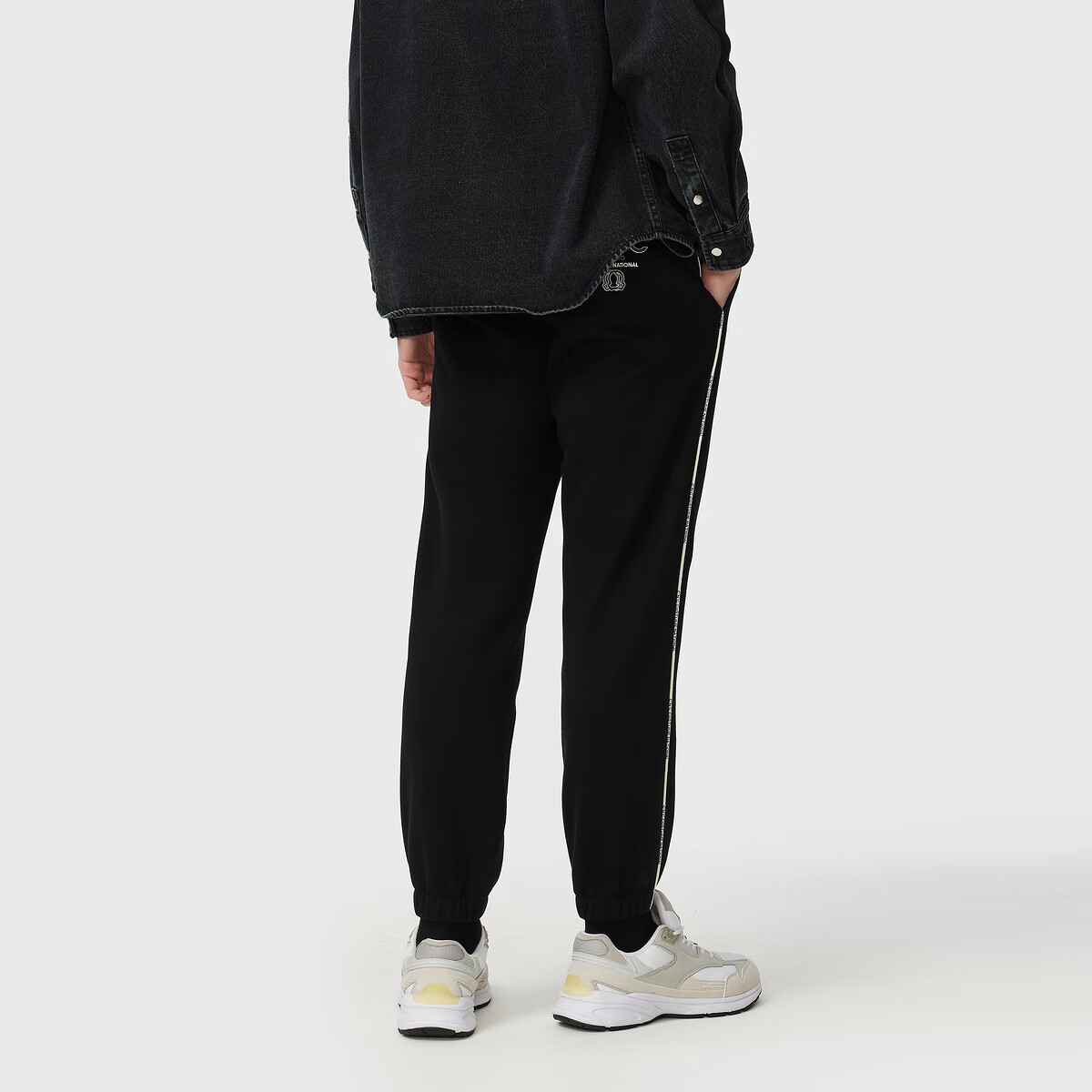 C'N'C【奢侈品衣服】CNC25新款磨毛束脚休闲裤男刺绣logo束脚长裤 黑色 36 (180/92A)