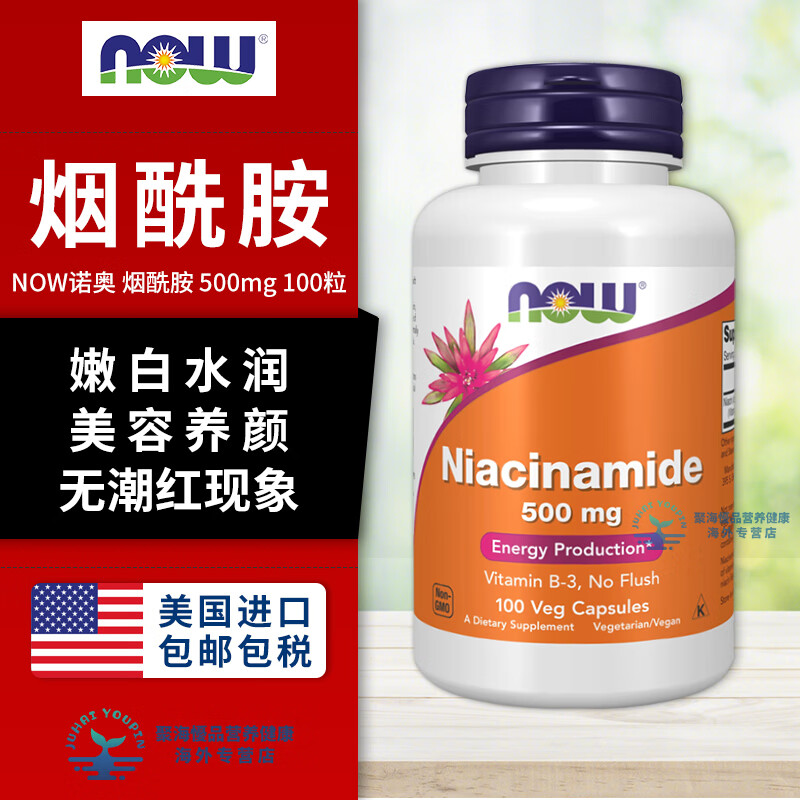 诺奥（NOW）维生素B3烟酰胺 Niacinamid烟酸VB3呵护肌肤美容养颜美白美国进口 500mg 100粒*1瓶 （胶囊）