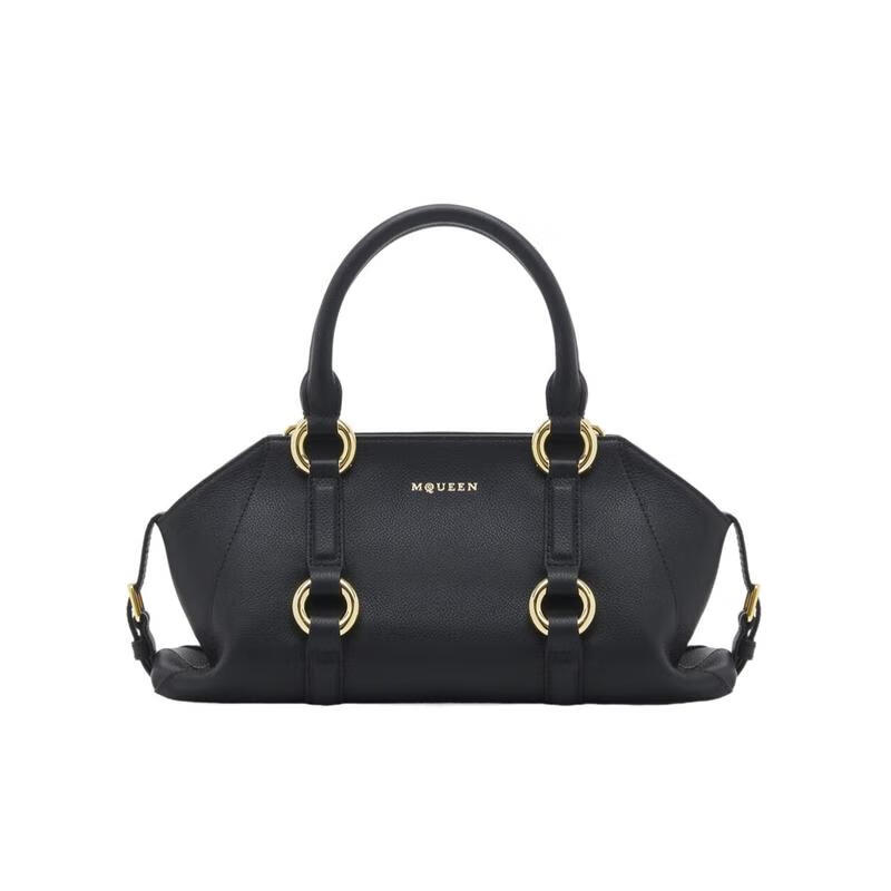 亞歷山大麥昆(Alexander McQueen)單肩包女便攜實用優(yōu)雅百搭黑色金色圓環(huán)可調(diào)節(jié)側(cè)帶拉鏈主袋通勤 黑色 均碼