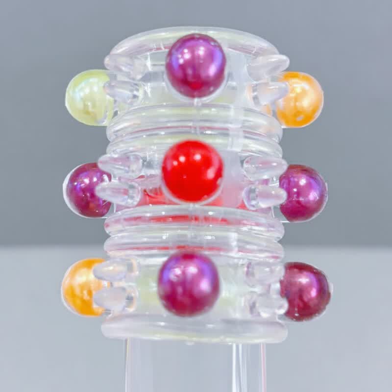 LGFU羊眼圈锁精环狼牙套带刺大颗粒入珠套精品盒硬珠情趣男用龙珠套套 三层12珠(珠子直径5mm/颜色随机发)3个装
