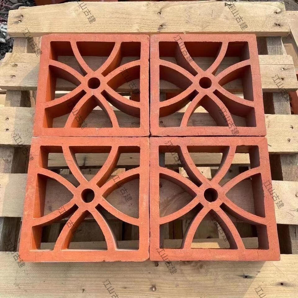 詠幻古建紅磚花窗磚鏤空磚陶土磚窗花磚花格磚花磚裝飾磚藝術(shù)磚造型 20020050mm-陶土紅