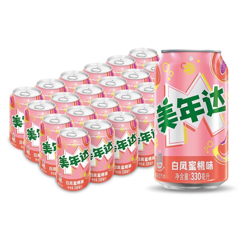 百事可乐美年达白凤蜜桃味汽水碳酸饮料330ml*24罐聚餐整箱装 美年达白凤蜜桃味330ml*24
