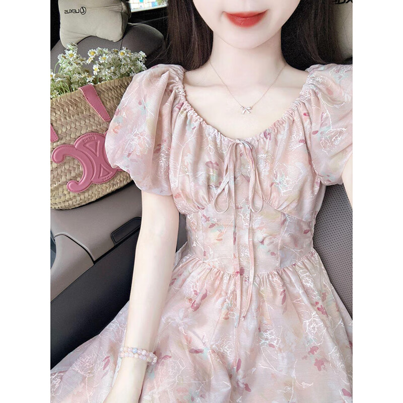 小个子女装高端气质连衣裙夏法式粉色碎花连衣裙女夏2025新款小个 S 碎花裙 均码