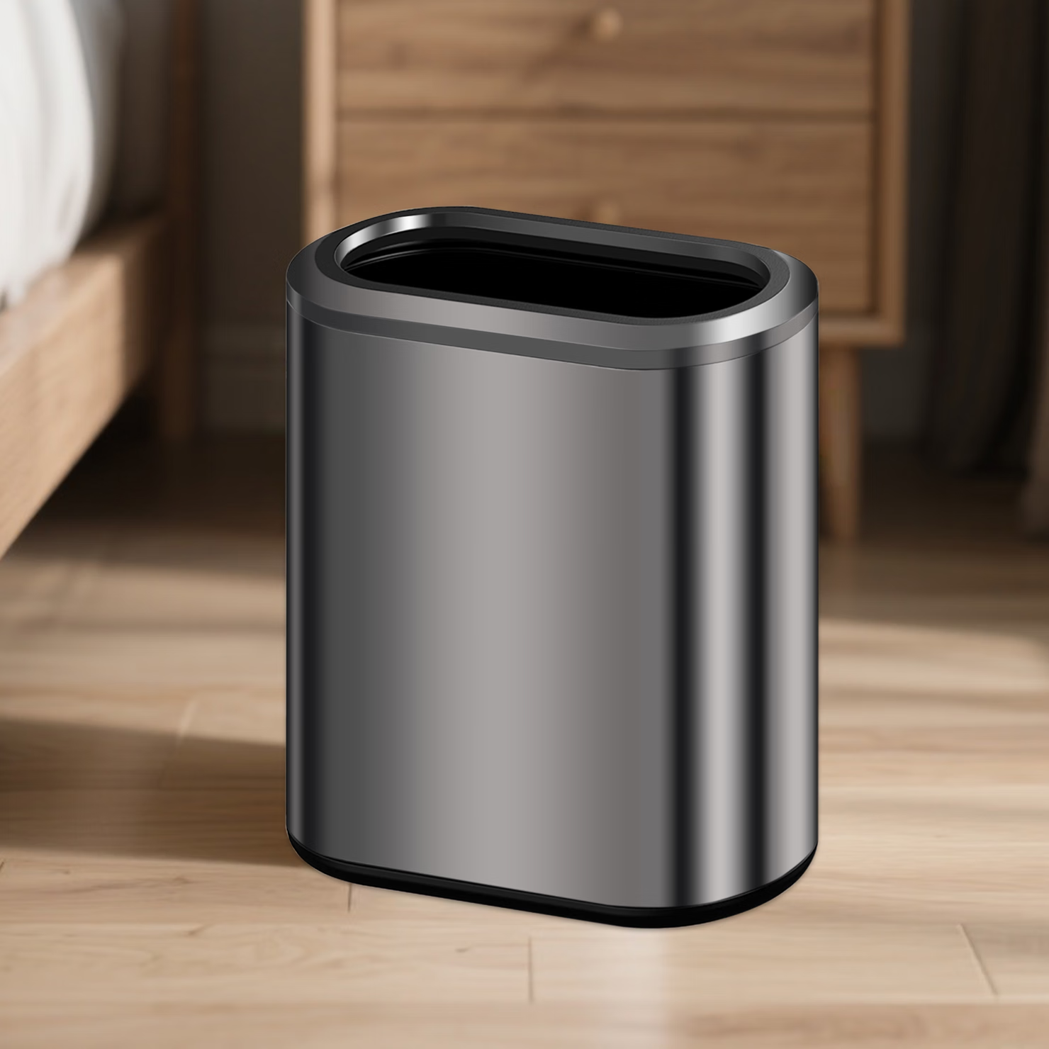 桶桶相传厕所专用夹缝垃圾桶家用客厅卧室书房宿舍大号不锈钢无盖垃圾筒7L 7L黑金【压圈款｜极窄小空间】