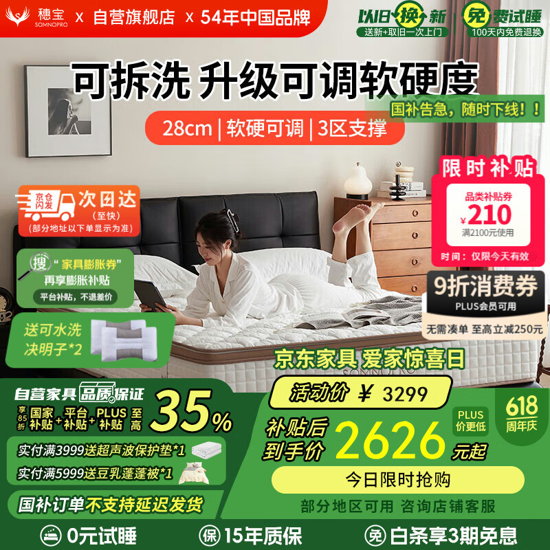 穗宝（SYMBOL）记忆绵床垫抗扰独袋弹簧床垫可拆洗 东方梦-流光 1.8*2米（京仓）