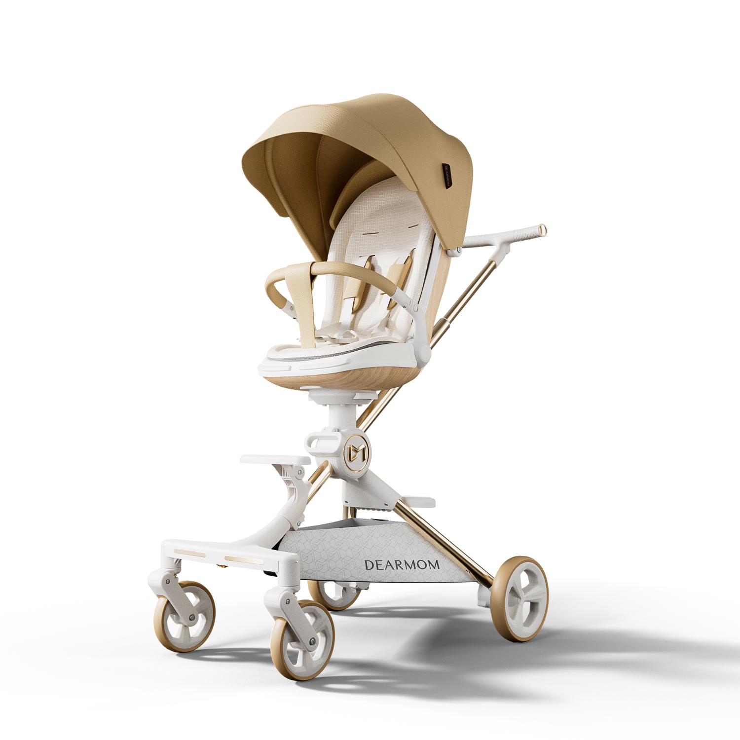 DearMom大白車360°雙向高景觀溜娃嬰兒推車可坐躺輕便折疊登機遛娃神器 奶油香檳金 Pro