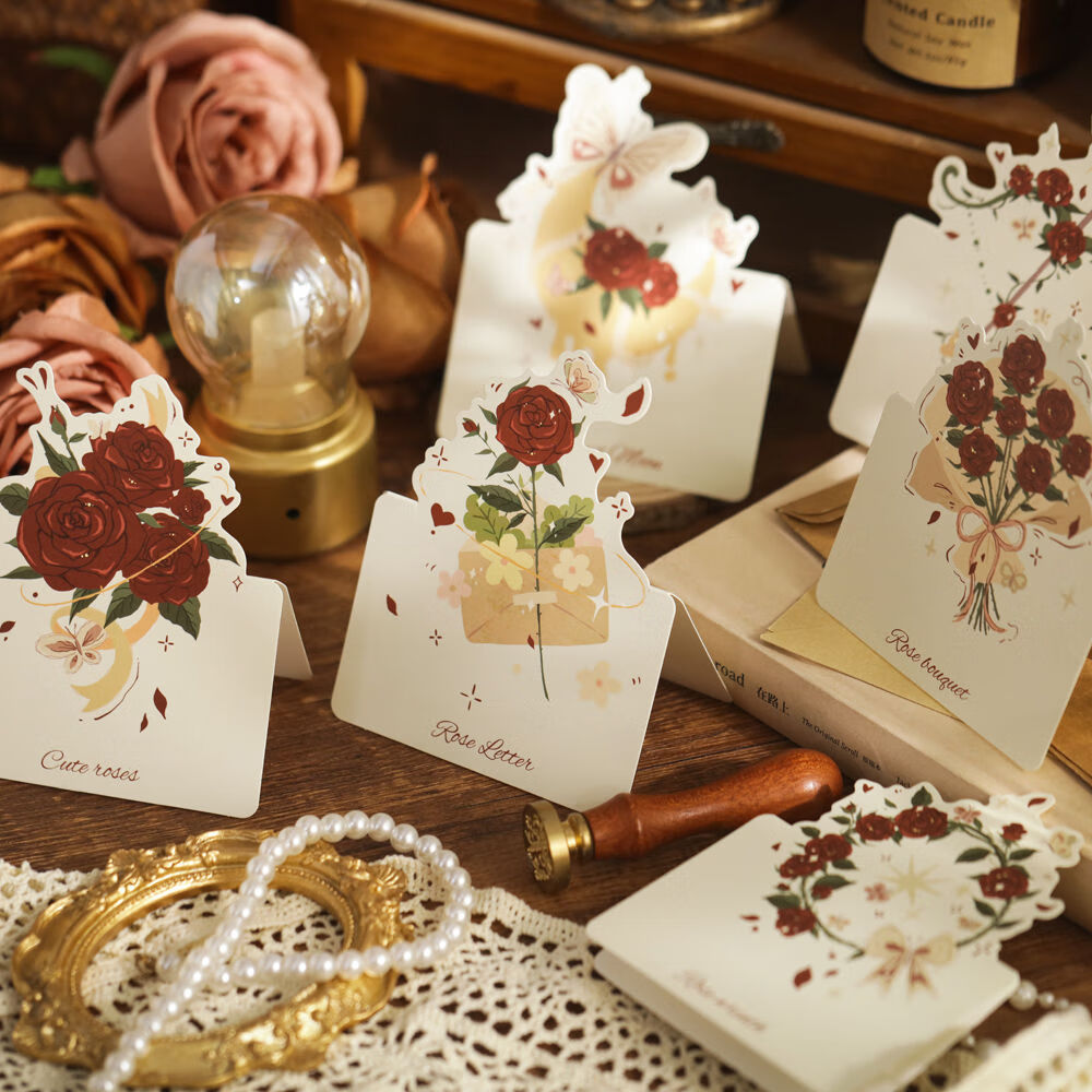 麦玫瑰深情立体折叠小贺卡高颜值浪漫花束情人节礼物祝福留言小卡片