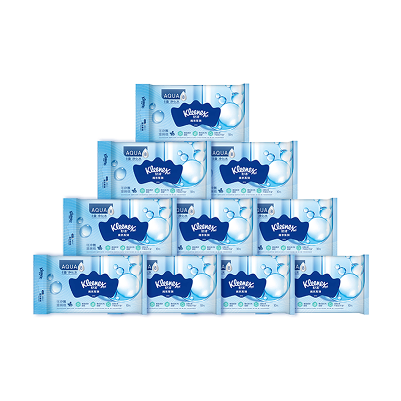 舒潔（Kleenex）濕廁紙10抽*10包濕廁紙便攜濕紙巾廁紙濕廁紙小包潔廁濕巾