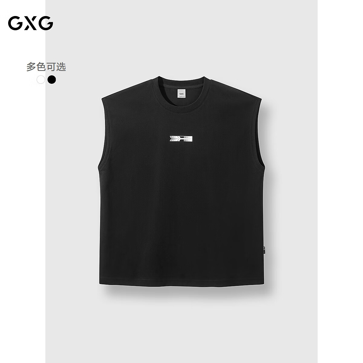GXG男装 字母印花休闲背心通勤男士无袖T恤简约上衣 2025夏季新品 黑色 M