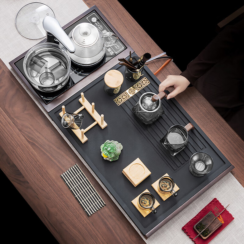正扬高档茶具套装办公整套一体烧水壶茶盘自动上水四合一功夫茶台泡茶 石英石(四合一茶盘+电器)清正