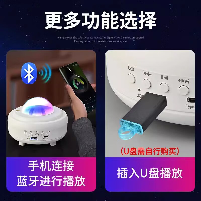 北极光星空投影小夜灯满天星卧室灯氛围感情调生日礼物女2025 白色【充电+数据线+充电头】14种 流动北极光+星星月亮+蓝牙音箱