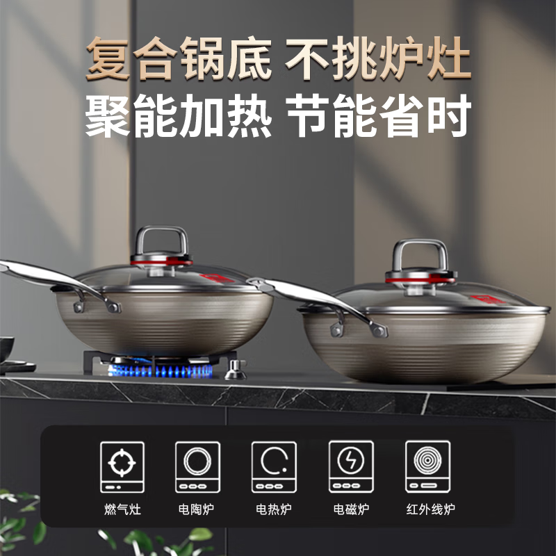 康巴赫炒锅有钛不粘锅第七代炒菜锅0氟蜂窝锅32cm电磁炉燃气灶通 (康巴赫七代)锅+锅盖 28cm