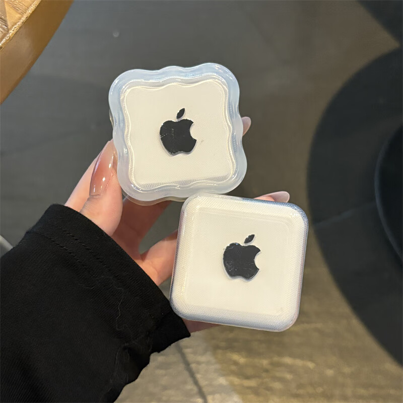 MPPMCK充电器保护套防断头简约苹果35w双口充电器保护套适用iPhone16pro快充线15软壳 35w双孔常规透黑壳【简约标志】电镀黑4件套
