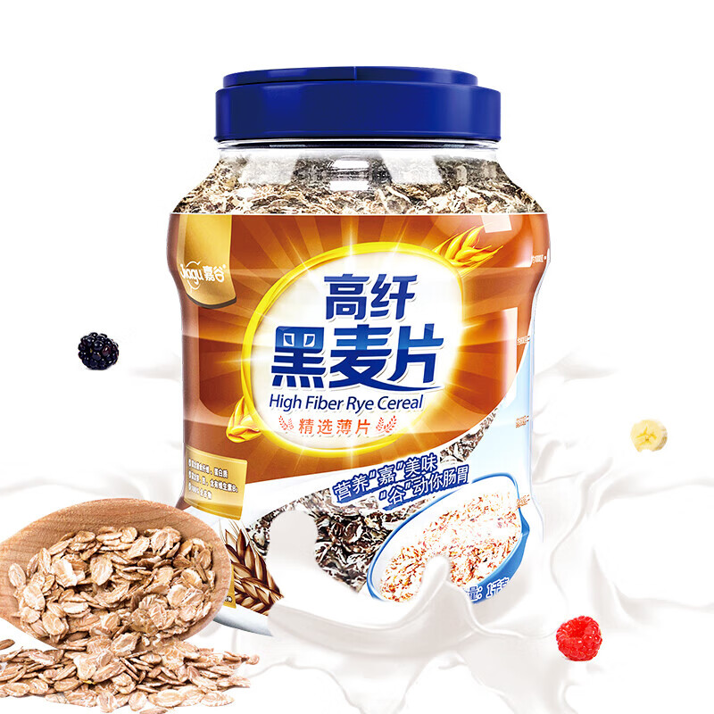 嘉谷高纤黑麦片罐黑小麦免煮冲饮营养纯谷物即食早餐 1000g