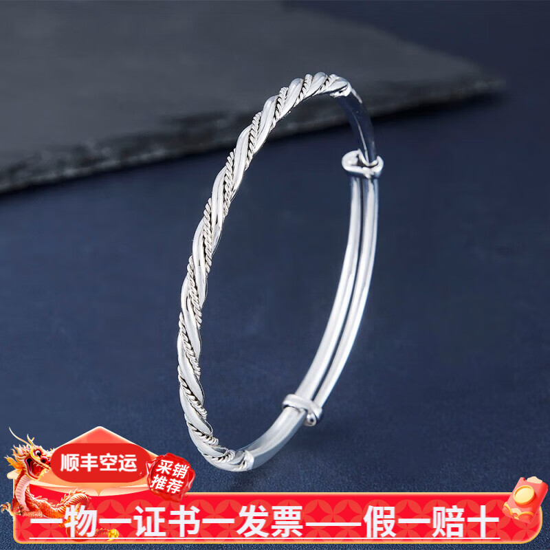 皕宝楼PT950铂金手镯女士 时尚简约白金手镯款式活口推拉可调节定制女款 麻花推拉21g 【支持验货，配证书，假一赔三】