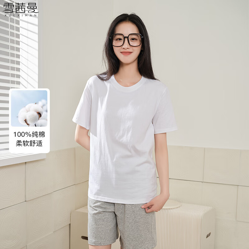 雪茜曼女装纯棉短袖t恤女春夏季经典款宽松上衣半袖休闲T恤 黑色 M （推荐90-110斤）