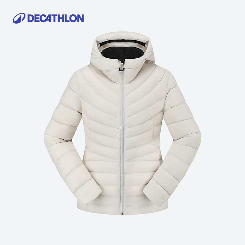 迪卡侬（DECATHLON）男女羽绒服内胆加厚连帽保暖常规款外套面包服轻薄羽绒服 女款-米白色-新款上市 XL