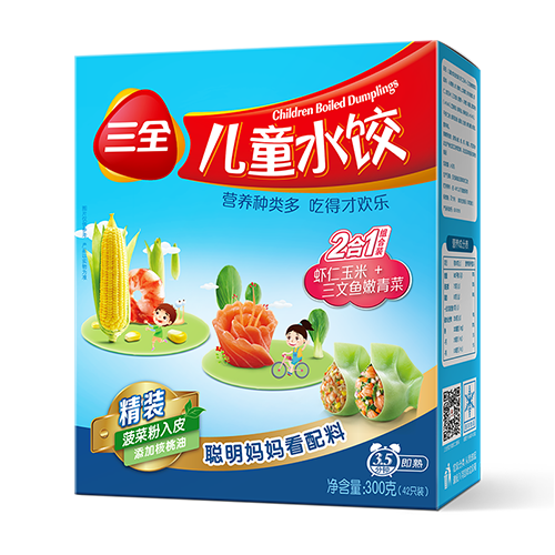 三全儿童水饺虾仁玉米+三文鱼嫩青菜300g*2 早餐果蔬和面儿童速食食品