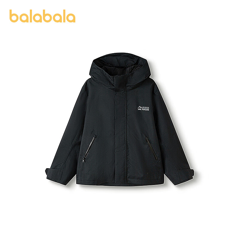 巴拉巴拉【冲锋衣】balaone儿童外套男女童上衣2025新款秋防泼水 黑色90001 165