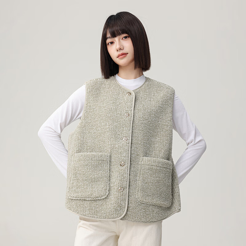 雪中飞马甲女春季百搭保暖摇粒绒无袖短外套 豆绿 M160（100-120斤）