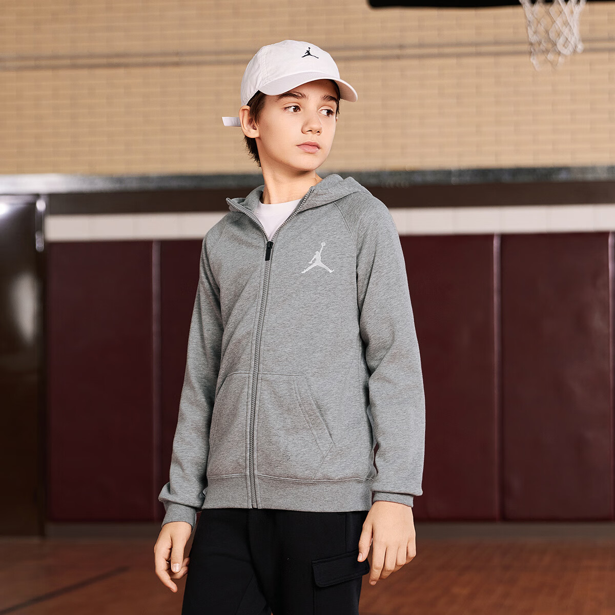 Jordan耐克AJ童装儿童连帽卫衣乔丹男童女童毛圈卫衣春季新款拉链上衣