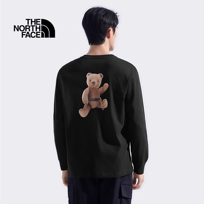 The North Face北面男女款棉长袖T恤小熊户外运动休闲8F0J 宇宙黑/JK3 M