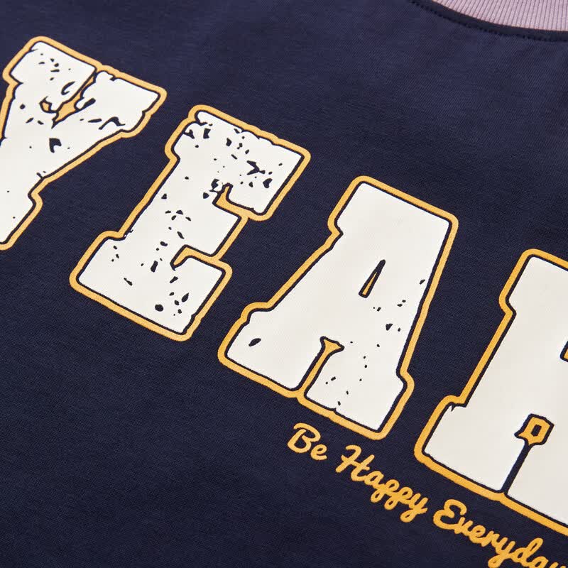 MQD 男大童插肩袖字母撞色短袖亲肤轻薄T恤 米白/藏青