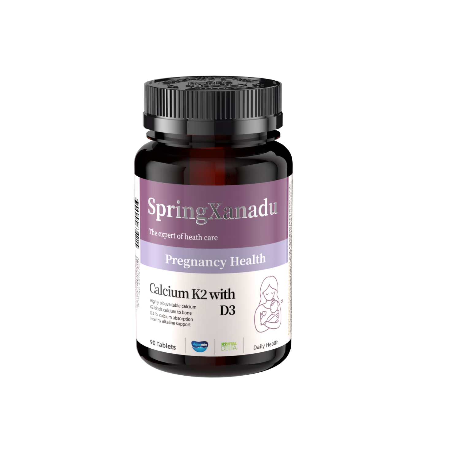 善仙度（SpringXanadu）有机海藻双碱钙k2孕妇柠檬酸钙哺乳期90粒碱性备孕生儿子善仙度 1瓶