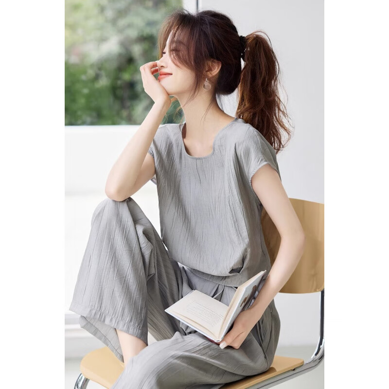 夏典素订女王（SE.PSTP）轻薄透气穿搭一整套女夏季时髦洋气宽松无袖上衣阔腿长裤两件套装 卡其色 【上衣+长裤】 S 建议【80-99斤】