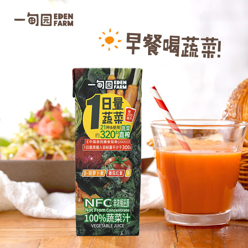 一甸园（Eden Farm）果蔬汁饮料NFC蔬菜汁番茄汁健康果汁儿童早餐饮品液体沙拉 100%NFC蔬菜汁200ml*10盒