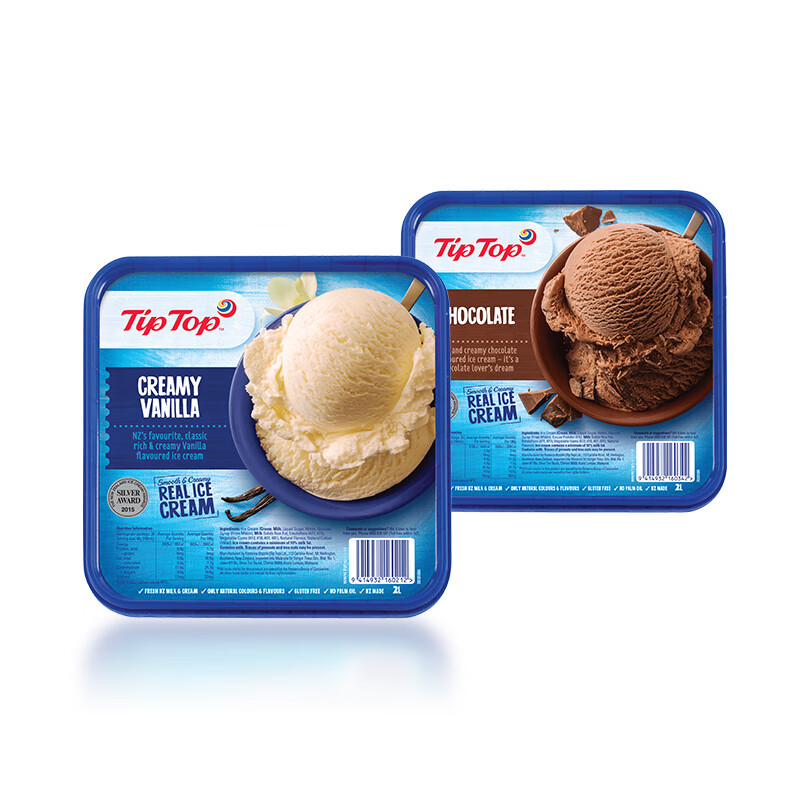 tiptop冰淇淋超值套餐 网红大桶装新西兰进口冰激凌冷饮2种口味 香草巧克力 香草×巧克力