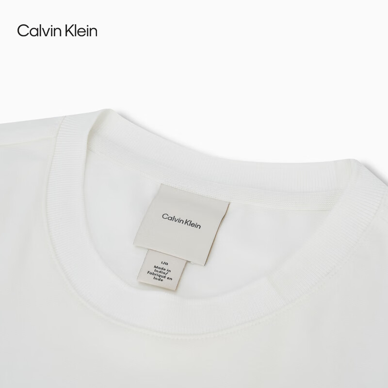 Calvin KleinJeans25秋季新款男士休闲通勤ck刺绣纯棉圆领打底衫长袖上衣T恤 YAF-牛乳白 2XL