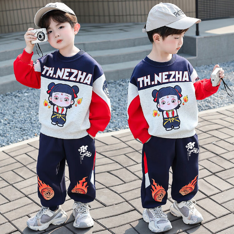 G.duck哪吒衣服男童套装春秋2025新款儿童卫衣两件套痞帅男宝宝时髦裤子 红色哪吒 150 建议身高140cm 12-13岁cm