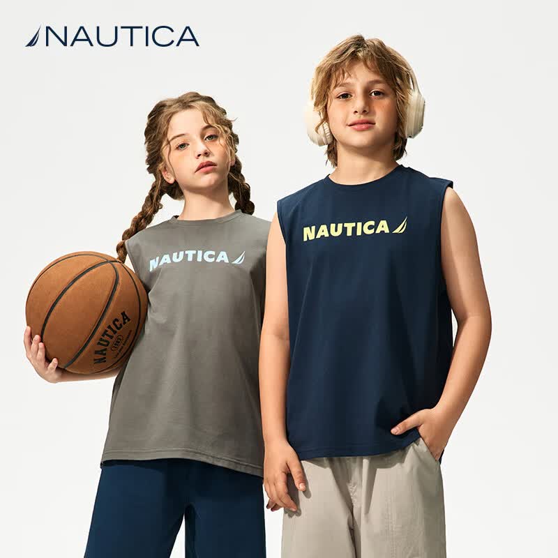 NAUTICA诺帝卡【索罗娜凉感】童装男童女童运动背心大童夏季上衣衣服透气 藏青 140