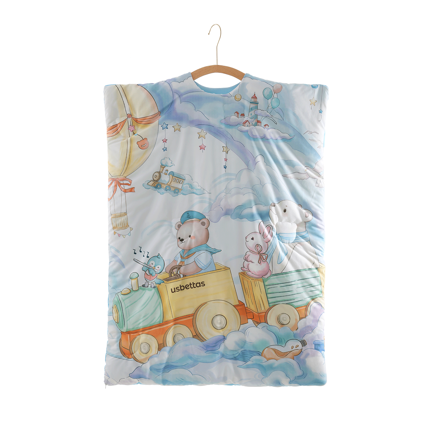 贝肽斯儿童防踢被纯棉豆豆绒胎脂皮睡袋宝宝防踢被子神器秋冬中厚 云端M