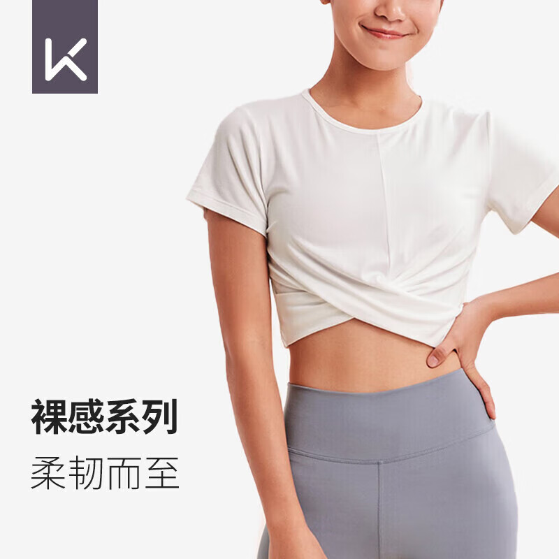 Keep女子瑜伽交叉款短袖T恤健身运动训练背心11401 月光白 M