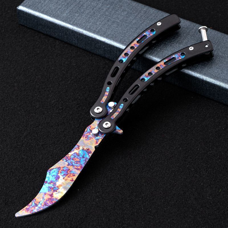 溥畔csgo同款蝴蝶玩具新手练习折叠式cf蝴蝶梳子重型全钢学生版不开刃 CSGO)淬火 单把+全套教程