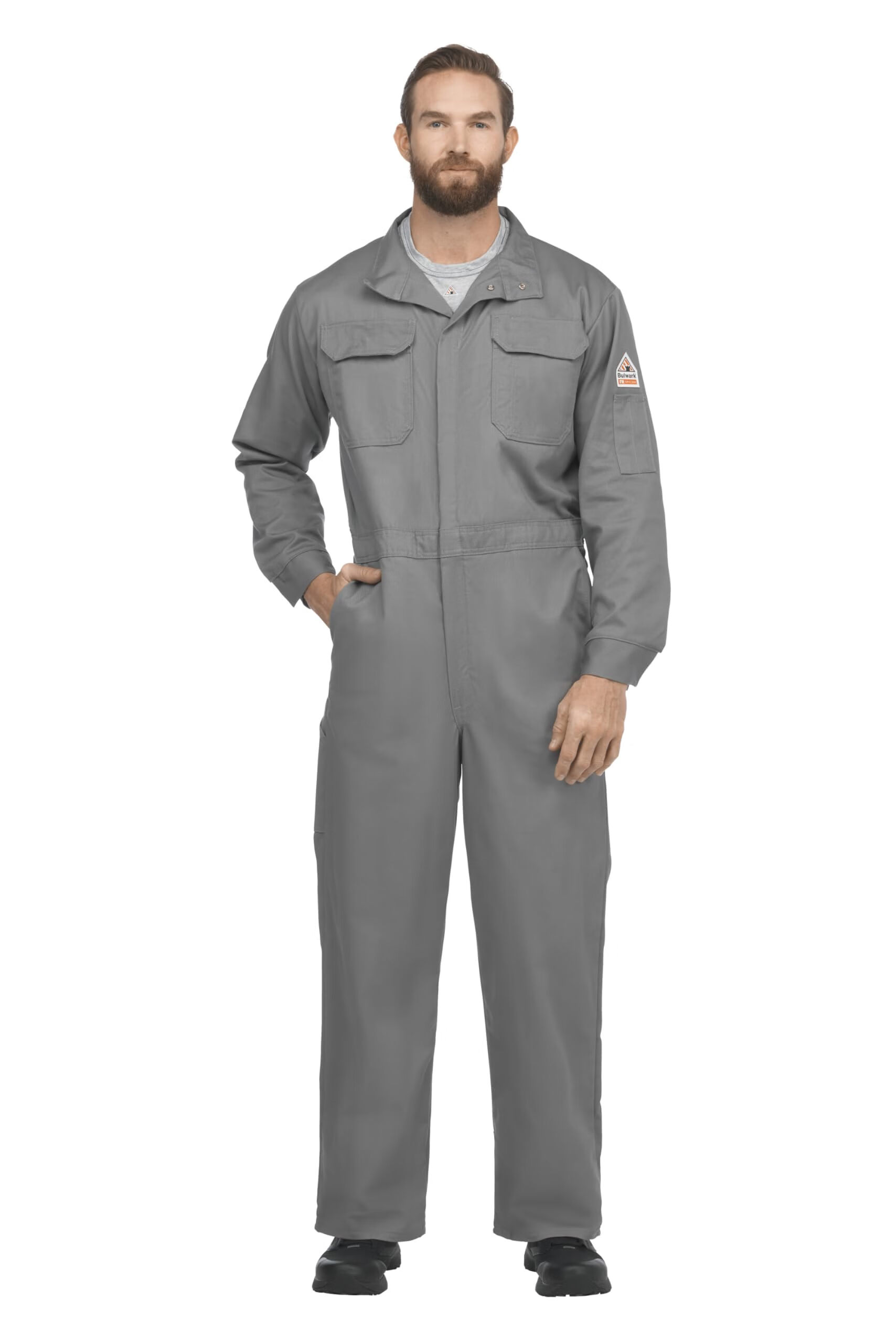 Red Kap 男式阻燃 9 盎司斜纹棉高级隐藏式按扣连体服, 中度灰 中度灰 48