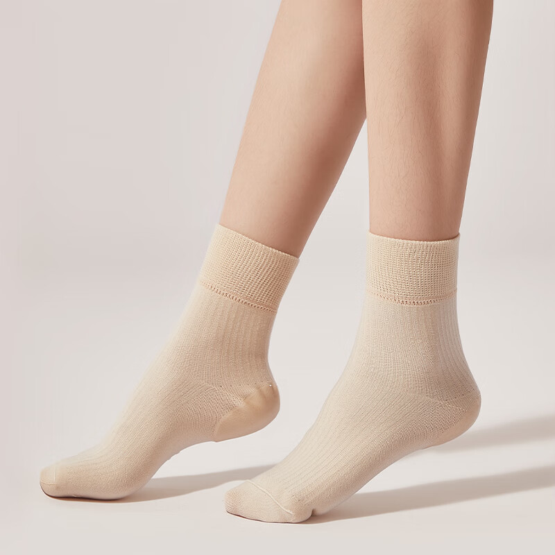 足力健中老年中筒袜子女秋冬新款舒适护足抗菌保暖老人袜子新年礼物 防裂袜【1黑+2灰+2米】 5双 均码