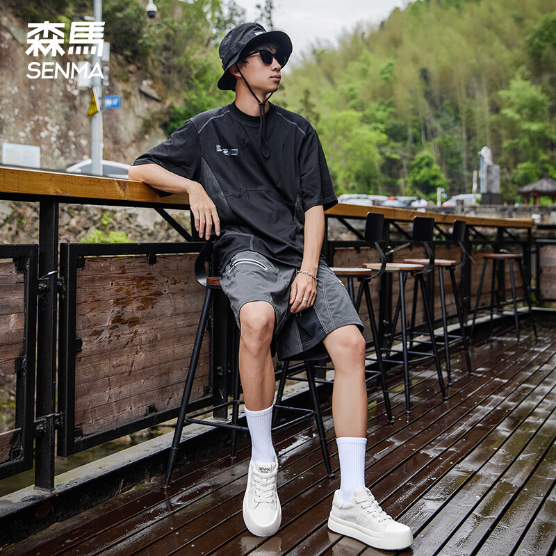 森馬小白鞋板鞋男鞋运动鞋夏季新款户外透气鞋子厚底休闲鞋男 米白色 38