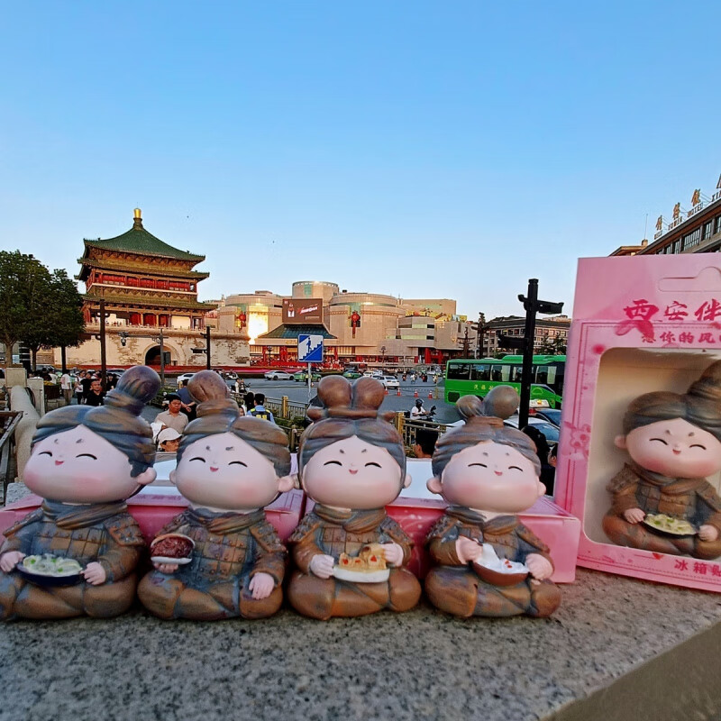 宰搂兵马俑冰箱贴 西安文创卡通兵马俑冰箱贴秦始皇陵博物馆同 兵马俑吃肉夹馍+彩盒+西安贴纸