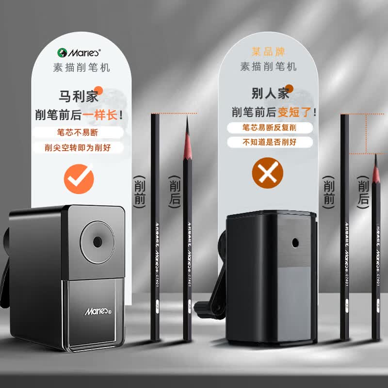 马利素描削笔器美术生专用炭笔铅笔削笔机手摇快削画画专用削长芯刨笔机卷笔刀炭笔绞笔剥笔销笔钻笔刀 素描专用【五档调节】