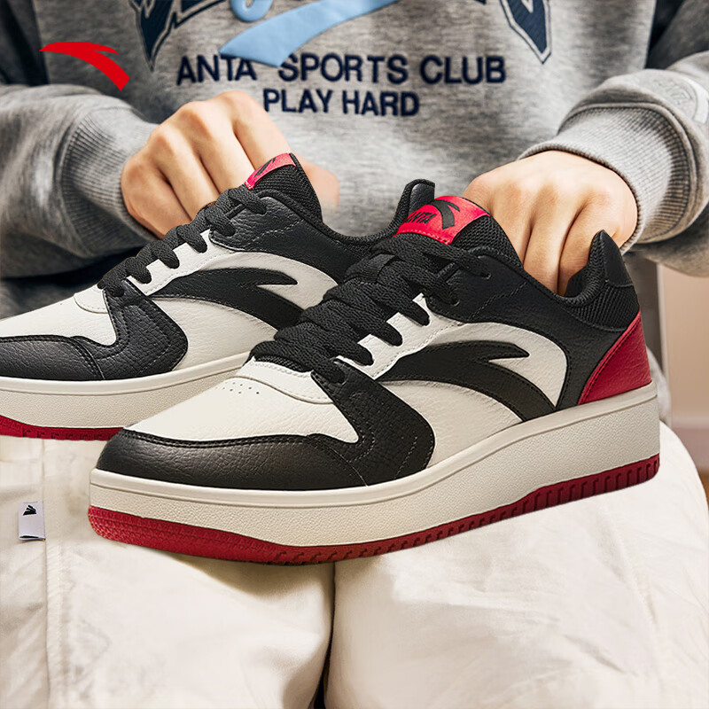 安踏元年板鞋男鞋运动鞋男士秋季款低帮皮面易打理耐磨经典潮流鞋子 【夏季推荐爆款】白/黑/红8068-9 41