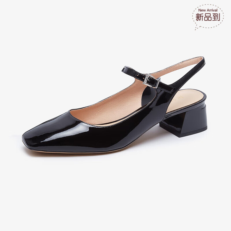 萊爾斯丹（le saunda）奧萊特賣(mài)優(yōu)雅純色方頭粗跟涼鞋女鞋4M46316 黑色 BKP 34