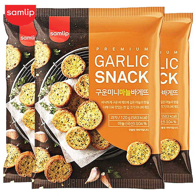 SAMLIP三立 法式黄油蒜香面包干 韩国进口 法棍烤馍片 儿童早餐饼干零食 法式蒜香味 120g*3袋