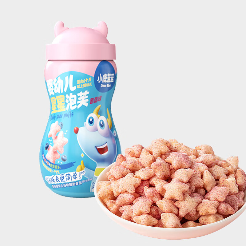 小鹿蓝蓝 婴幼儿星星泡芙 宝宝零食儿童零食水果易吞咽 蓝莓味42g