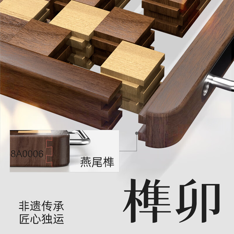 日本乌檀木菜板防霉家用实木砧板双面切菜案板榫卯棋盘格 小号33*22cm 榫卯不开裂 1-2人