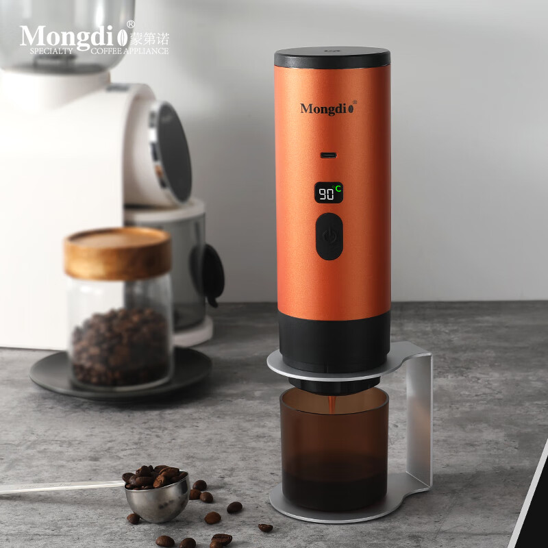 mongdio胶囊咖啡机便携式手持意式浓缩半自动咖啡机家用户外露营 灰色数显咖啡机(京配7仓) 冷热双萃