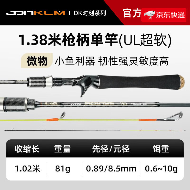 佳釣尼（JIADIAONI）超軟ul微物路亞竿馬口竿套裝全套水滴輪紡車輪拋竿路亞 1.38m 科勒曼DK光芒馬口竿槍柄 U