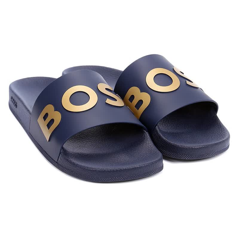 雨果博斯(hugo boss)男鞋 男士橡胶徽标图案拖鞋沙滩家居凉鞋